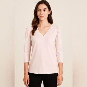 🔥 Closet Sale! Ann Taylor Blush Pink V-Neck Blouse Rushed Shoulders